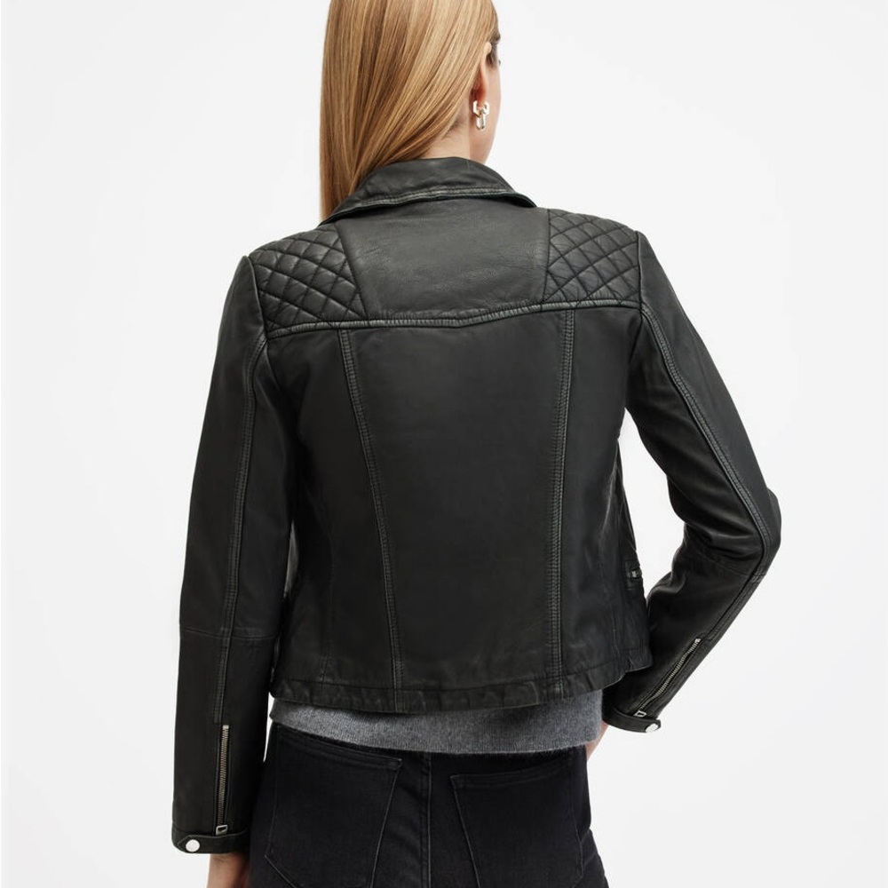 SOLD All Saints Charcoal Leather Moto Jacket - Picture 6 of 15